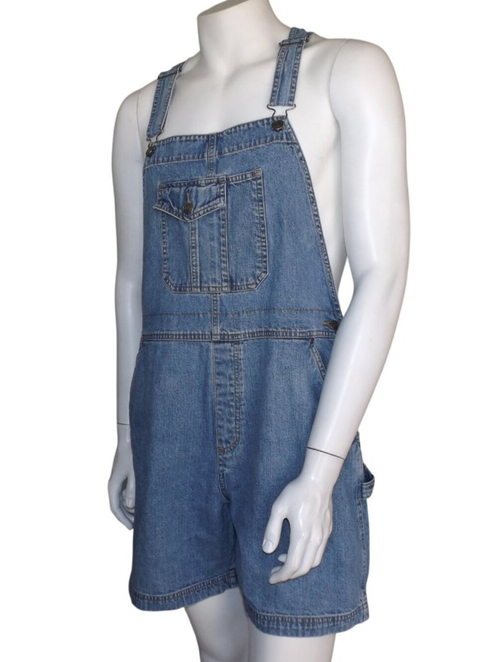 CHEROKEE Short-alls, XL, Bib Front Shorts, Light blue Denim, 3 button hip, VTG - Picture 5 of 11